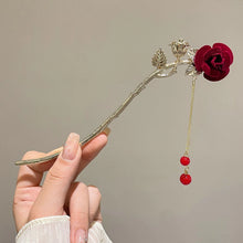 Load image into Gallery viewer, Dark Rose Hair Pin | Chinese Red Wood Hair Sticks - 1 Pc