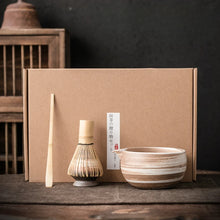 Load image into Gallery viewer, 4-Piece Matcha Bowl Whisk Scoop and Whisk Holder Set | Bamboo Wisk and Spoon with Chawan - 1 Set