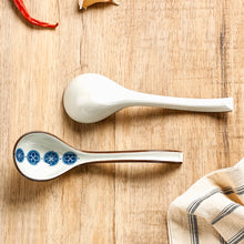 Load image into Gallery viewer, Blue & White Pattern Asian Soup Spoons | Mixed Ceramic 6 Pc Set