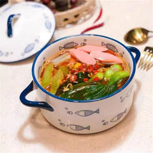 Load image into Gallery viewer, Cute Blue Fish Ceramic Ramen Bowls with Handles and Lid - 1 Pc