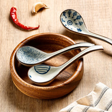 Load image into Gallery viewer, Blue & White Pattern Asian Soup Spoons | Mixed Ceramic 6 Pc Set