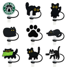 Load image into Gallery viewer, Cute Black Cat Straw Toppers | Silicone Cup Covers - 1 Pc