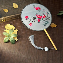Load image into Gallery viewer, Red Flower Silk Chinese Embroidered Fan| Lunar New Year Gifts - 1 Pc