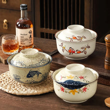 Load image into Gallery viewer, Retro Bird Japanese Instant Ramen Bowl With Lid | Large Ceramic Dish - 1 Pc