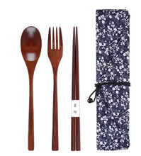 Load image into Gallery viewer, Natural Wood Chopstick Fork and Spoon Set