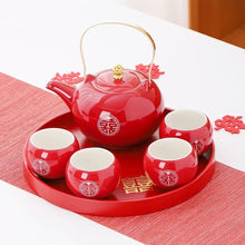Load image into Gallery viewer, Traditional Chinese Tea Ceremony Set | Gold and Red Tea Pot + 4 Tea Cups + Tray