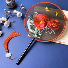 Load image into Gallery viewer, Red Flower Silk Chinese Embroidered Fan| Lunar New Year Gifts - 1 Pc