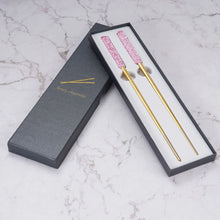 Load image into Gallery viewer, Rhinestone Metal Chopsticks with Box | Gold Silver Luxury Stainless Steel Gift - 1 Pair Set