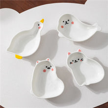 Load image into Gallery viewer, Cute Animal Soy Sauce Bowl Set | White Asian Dipping Bowls - 4 Pc