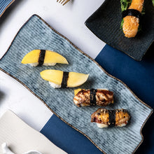 Load image into Gallery viewer, Blue Japanese Rectangular Sushi Plates | Ceramic Sashimi Serving Dish - 1 Pc