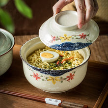 Load image into Gallery viewer, Retro Floral Japanese Instant Ramen Bowl With Lid | Ceramic Dish - 1 Pc