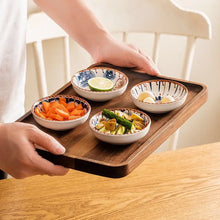 Load image into Gallery viewer, Brown & Blue Floral Soy Sauce Dish | Ceramic Small Seasoning Dipping Bowl - 4 Pc Set