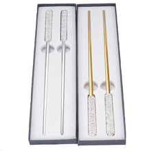 Load image into Gallery viewer, Rhinestone Metal Chopsticks with Box | Gold Silver Luxury Stainless Steel Gift - 1 Pair Set