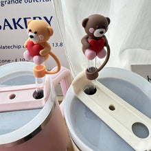 Load image into Gallery viewer, Bear with Heart Straw Toppers | Silicone Cover Tumbler Caps - 1 Pc