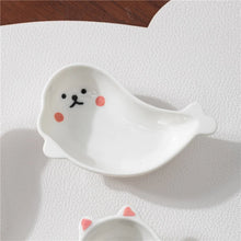 Load image into Gallery viewer, Cute Animal Soy Sauce Bowl Set | White Asian Dipping Bowls - 4 Pc