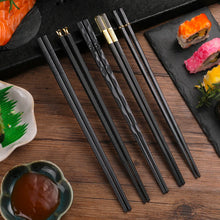 Load image into Gallery viewer, Black Textured Luxury Chopsticks Gift Set | Japanese Fiberglass Fancy Tableware - 5 Pairs