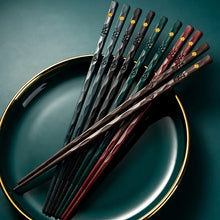 Load image into Gallery viewer, Dark Luxury Ornate Korean Metal Chopstick Set | Reusable & Dishwasher Safe - 5 Pairs