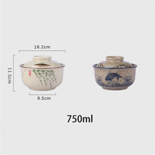 Load image into Gallery viewer, Koi Fish Japanese Ramen Bowl with Lid | Blue Ceramic Noodle Bowls - 1 Set
