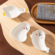 Load image into Gallery viewer, Cute Animal Soy Sauce Bowl Set | White Asian Dipping Bowls - 4 Pc