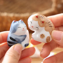 Load image into Gallery viewer, Sleeping Lucky Cat Chopsticks Holder | Cute Japanese Ceramic Rests - 5 Pc Set