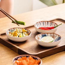 Load image into Gallery viewer, Brown & Blue Floral Soy Sauce Dish | Ceramic Small Seasoning Dipping Bowl - 4 Pc Set