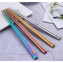 Load image into Gallery viewer, Gold Silver Pink Rainbow Chrome Reusable Stainless Steel Metal Chopsticks Non-Slip Novelty Chinese Chopsticks | 1 Pair