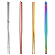 Load image into Gallery viewer, Gold Silver Pink Rainbow Chrome Reusable Stainless Steel Metal Chopsticks Non-Slip Novelty Chinese Chopsticks | 1 Pair