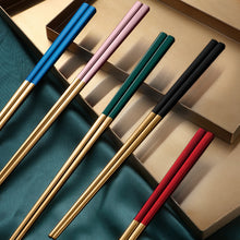 Load image into Gallery viewer, Gold and Red Green Pink Black Stainless Steel Reusable Metal Contemporary Chinese Chopsticks | 1 Pair
