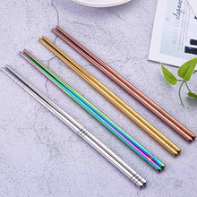 Load image into Gallery viewer, Gold Silver Pink Rainbow Chrome Reusable Stainless Steel Metal Chopsticks Non-Slip Novelty Chinese Chopsticks | 1 Pair