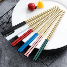 Load image into Gallery viewer, Gold and Red Green Pink Black Stainless Steel Reusable Metal Contemporary Chinese Chopsticks | 1 Pair