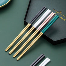 Load image into Gallery viewer, Gold and Red Green Pink Black Stainless Steel Reusable Metal Contemporary Chinese Chopsticks | 1 Pair