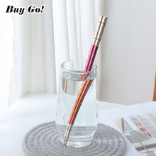 Load image into Gallery viewer, Silver and Gold Purple Blue Rose Gold Orange Pink Black Rainbow Stainless Steel Metal Reusable Chinese Novelty Chopsticks Non-Slip | 1 Pair