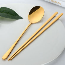 Load image into Gallery viewer, Korean Chopsticks and Spoon Set | Gold Black Silver Pink Stainless Steel Metal