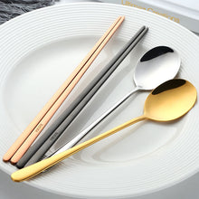 Load image into Gallery viewer, Korean Chopsticks and Spoon Set | Gold Black Silver Pink Stainless Steel Metal