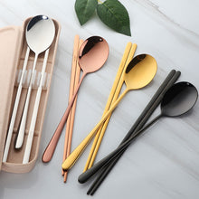 Load image into Gallery viewer, Korean Chopsticks and Spoon Set | Gold Black Silver Pink Stainless Steel Metal