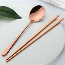 Load image into Gallery viewer, Korean Chopsticks and Spoon Set | Gold Black Silver Pink Stainless Steel Metal