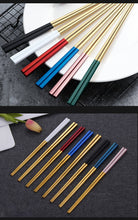 Load image into Gallery viewer, Gold and Red Green Pink Black Stainless Steel Reusable Metal Contemporary Chinese Chopsticks | 1 Pair