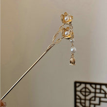 Load image into Gallery viewer, Gold Silver Lotus with Pearl Vintage Chinese Style Hairpins Hair Chopsticks Women's Metal Accessory  1 PC