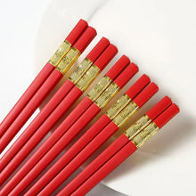 Load image into Gallery viewer, Red & Gold Chinese Chopsticks for Wedding Household Tableware Reusable Holiday Festival Gift | 2 Pairs