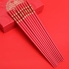 Load image into Gallery viewer, Red & Gold Chinese Chopsticks for Wedding Household Tableware Reusable Holiday Festival Gift | 2 Pairs