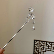 Load image into Gallery viewer, Gold Silver Lotus with Pearl Vintage Chinese Style Hairpins Hair Chopsticks Women's Metal Accessory  1 PC