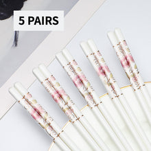 Load image into Gallery viewer, Pink Red and White Bone China Luxury Ceramic Chinese Chopsticks (5 Pairs)
