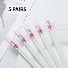 Load image into Gallery viewer, Pink Red and White Bone China Luxury Ceramic Chinese Chopsticks (5 Pairs)