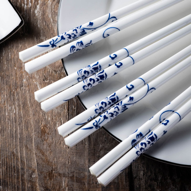 Blue White Beech Wood Korean Chopsticks - MingZhu Chopsticks