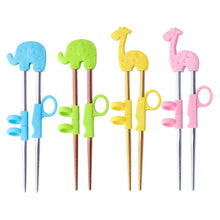 Load image into Gallery viewer, Kids Training Stainless Steel Chopsticks | Green Elephant in Gold (1 Pair)