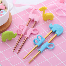 Load image into Gallery viewer, Kids Training Stainless Steel Chopsticks | Pink Giraffe in Gold (1 Pair)