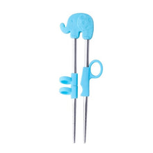 Load image into Gallery viewer, Kids Training Stainless Steel Chopsticks | Blue Elephant in Silver (1 Pair)