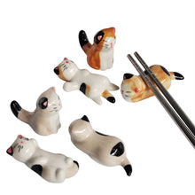 Load image into Gallery viewer, Japanese Ceramic Cat Chopstick Holder & Rests (3 pcs)