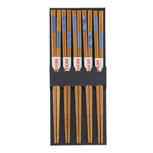 Load image into Gallery viewer, Natural Wood Bamboo Chopsticks with Blue Patterns (5 pairs)