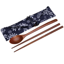 Load image into Gallery viewer, Natural Wood Chopstick Fork and Spoon Set